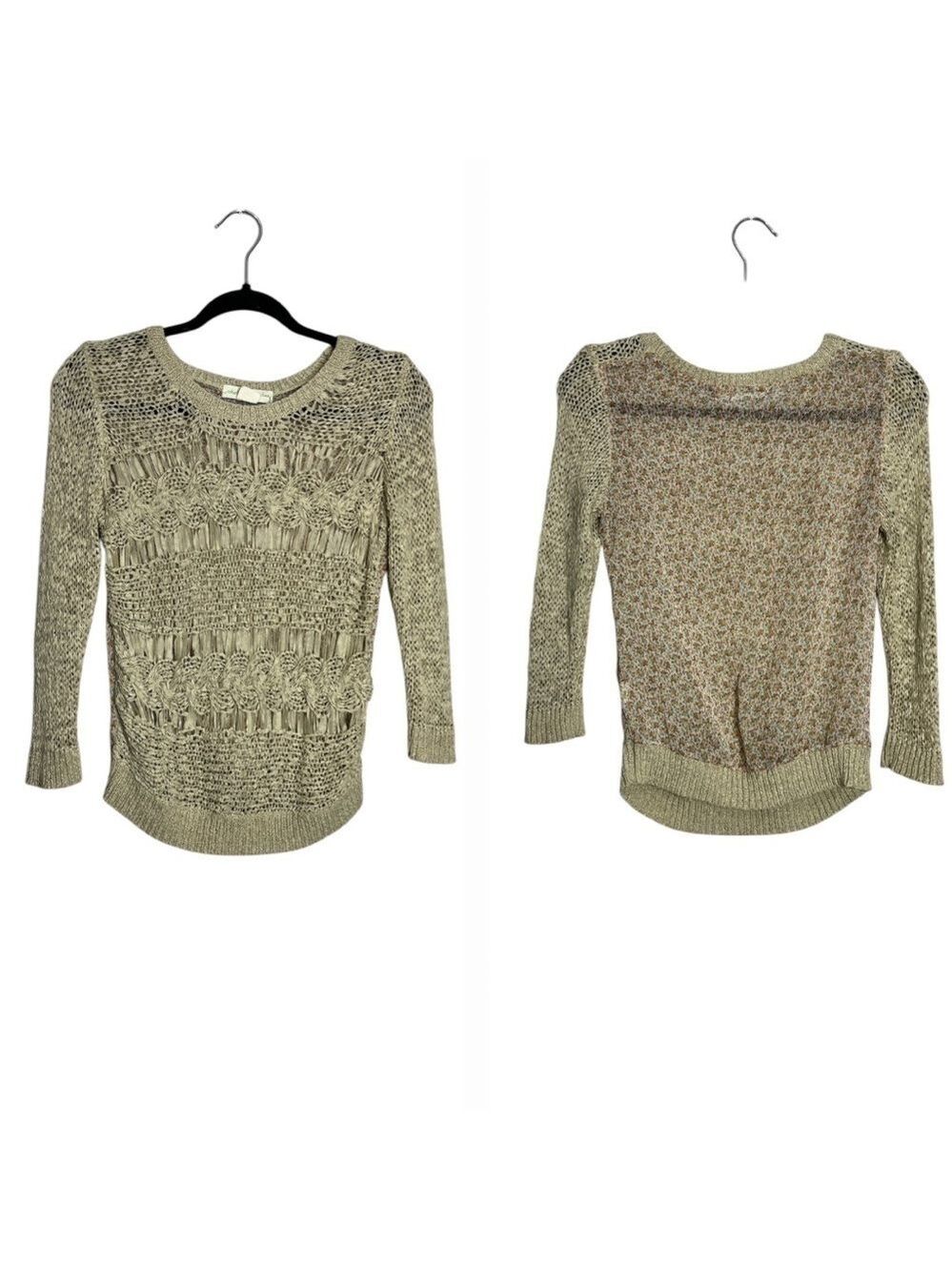 Anthropologie Staring At Stars Open-Knit Sweater Beige & Floral Pattern, XS